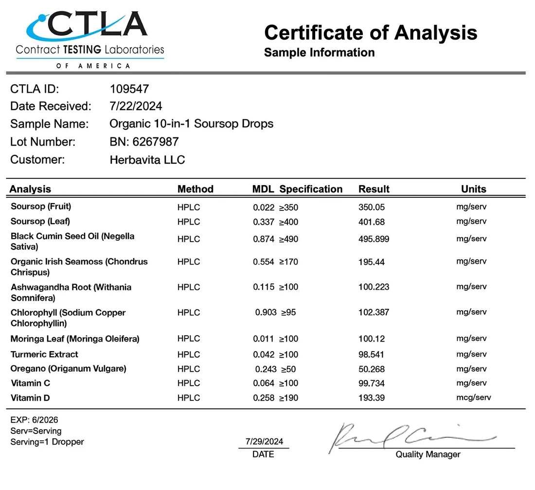 100% Organic 10-in-1 Soursop Extract Drops